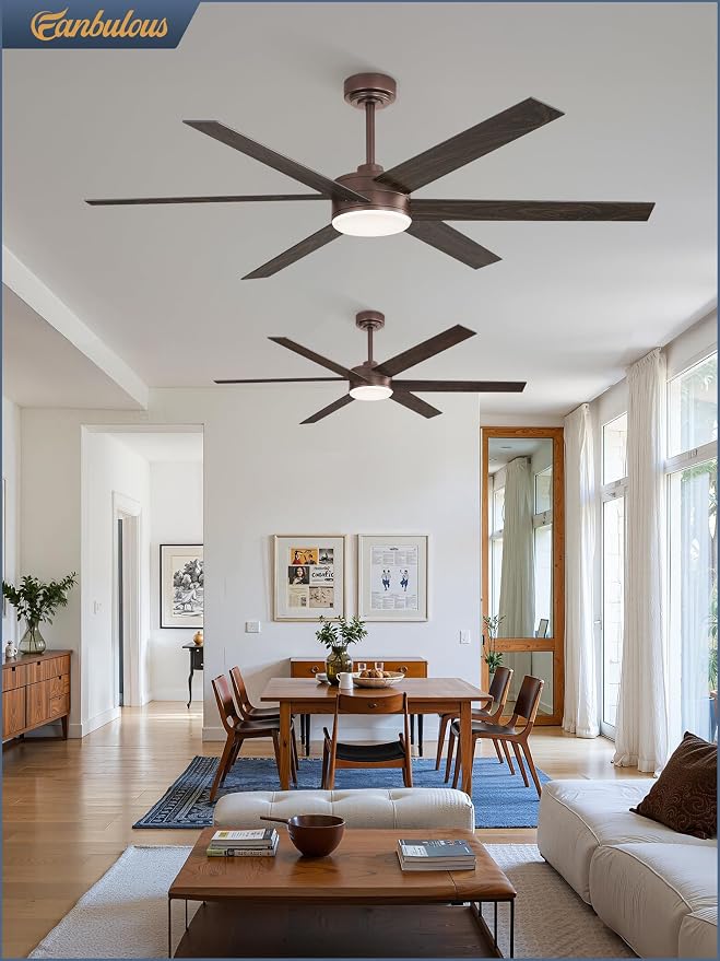 Fanbulous 60 Inch Ceiling Fans with Lights and Remote, Reversible 6 Blades, Dimmable, 3000K-6000K Adjustable, Outdoor Ceiling Fans for Patios, Large Ceiling Fan for Indoor or Covered Outdoor, Brown