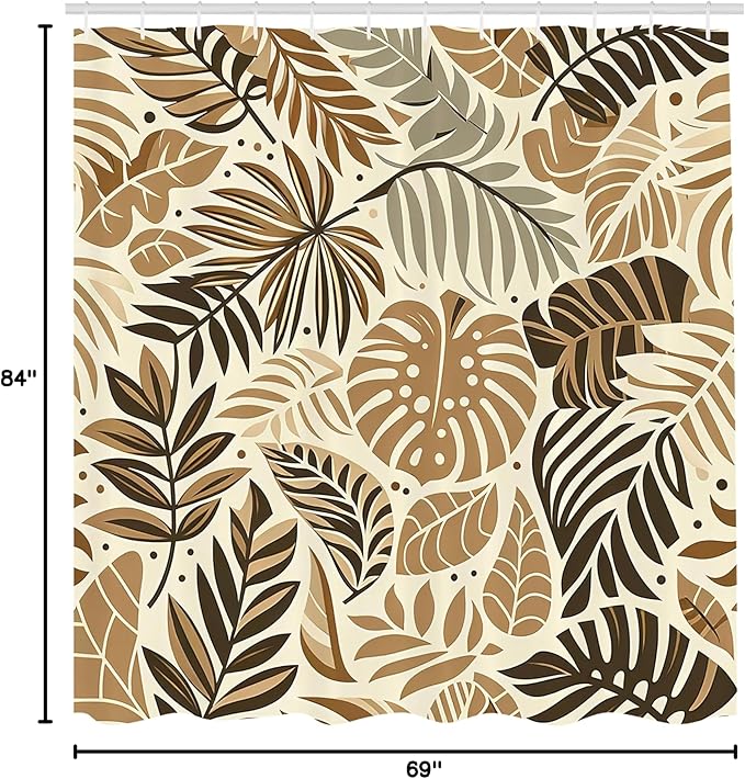 Ambesonne Tan Shower Curtain, Mid Century Feel Exotic Monstera Leaves with Bohemian Earthy Colors Urban Jungle, Cloth Fabric Bathroom Decor Set with Hooks, 69" W x 84" L, Dark Khaki Beige