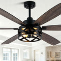 60“ Farmhouse Ceiling Fan with Lights Remote, Rustic Ceiling Fan | Black Metal Caged Fandelier Industrial Chandelier, Reversible Quiet DC Motor 6 Speed 6 Dual Blades for Living Room Bedroom