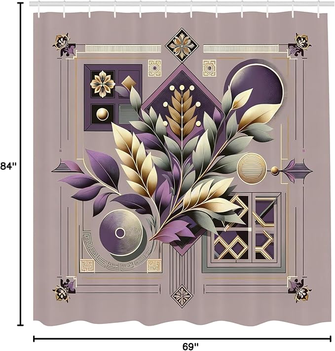 Ambesonne Botany Shower Curtain, Leafy Branches with Mid Century Geometric Shapes Retro and Modern Aura, Cloth Fabric Bathroom Decor Set with Hooks, 69" W x 84" L, Mauve Taupe and Eggplant