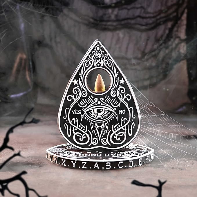 Nemesis Now Spirit Board Planchette Backflow Incense Burner 15cm, Resin, Black, Spirit Board Incense Holder, Black and White Spirit Board Design, Cast in Resin, Hand-Painted, Holds Incense Stick