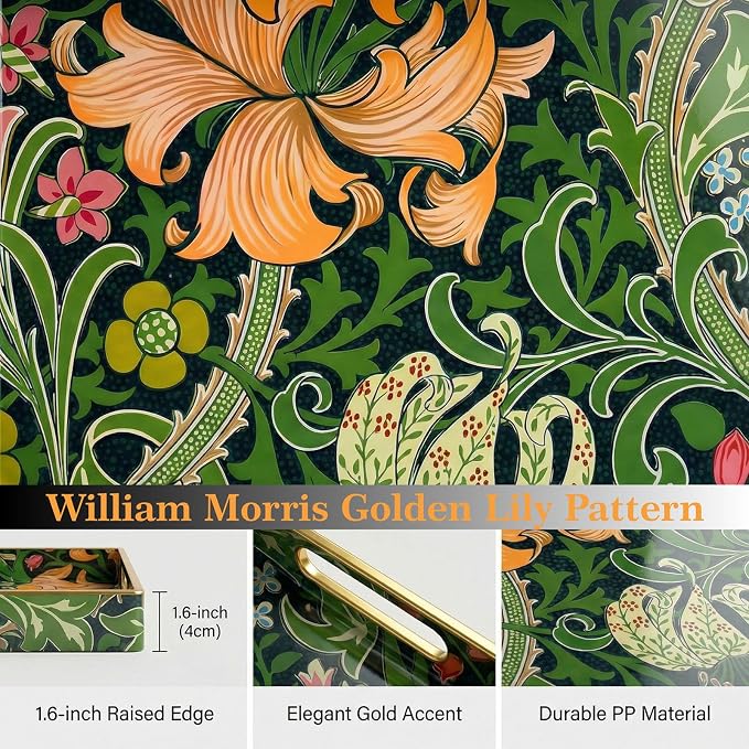 Decorative Tray, Marbling Plastic Tray with Handles, Rectangular Vanity Tray and Serving Tray for Bathroom, Kitchen, Ottoman and Coffee Table, 15.6" x 10.2" (Green Morris, 15.7 x 11.8 Inch)