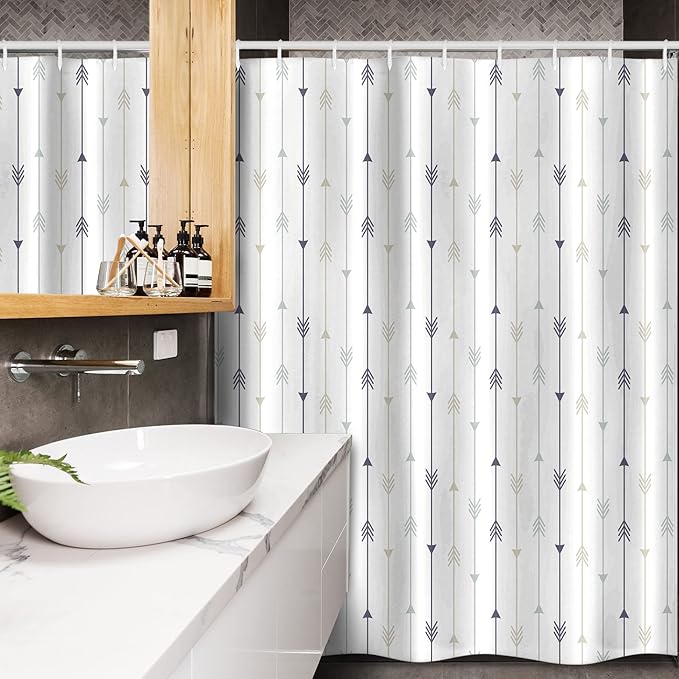 Ambesonne Arrows Stall Shower Curtain, Vertical Geometric Monochrome Hipster Line Pattern with Vintage Design, Fabric Bathroom Decor Set with Hooks, 54" W x 78" L, Dimgray White