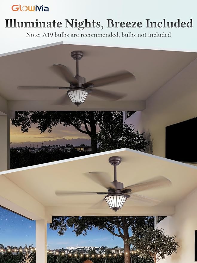 52 Inch Outdoor Ceiling Fans with Lights for Patios, IP65 Waterproof, Remote Control, 6-Speeds, Reversible DC Motor, Wet-rated Gazebo Ceiling Fan for Porch Pavilion Farmhouse (Oil-Bronze)
