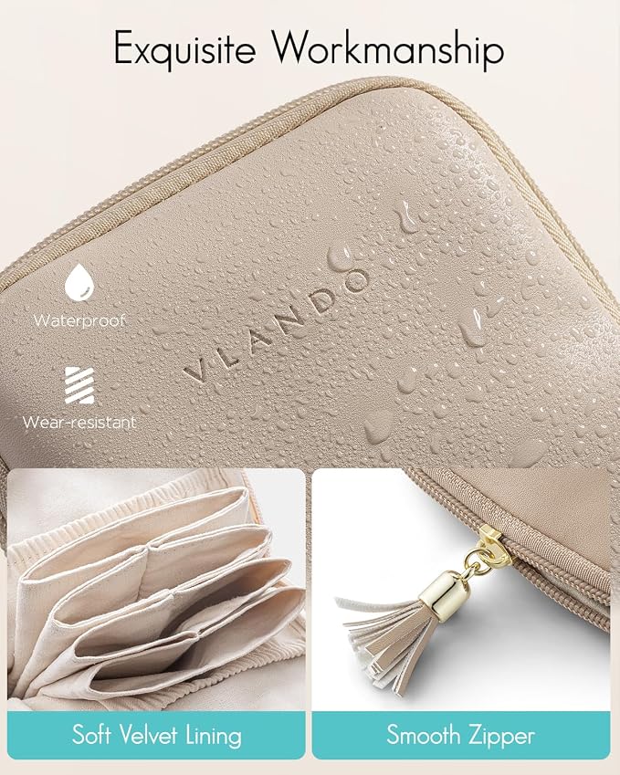 VLANDO Small Jewelry Travel Case,Gifts for Women,Jewelry Pouch Bags with Zipper,Velvet Jewelry Organizer Storage Bag for Bracelet Rings Earring-Toffee