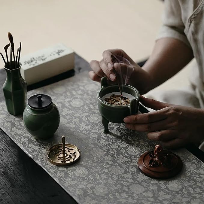Celadon Incense Powder Burner Kit - Making Seal with 12pcs Toolskit, Chinese Holder for Stick/Cone/Coil/Powder, Gift for Women