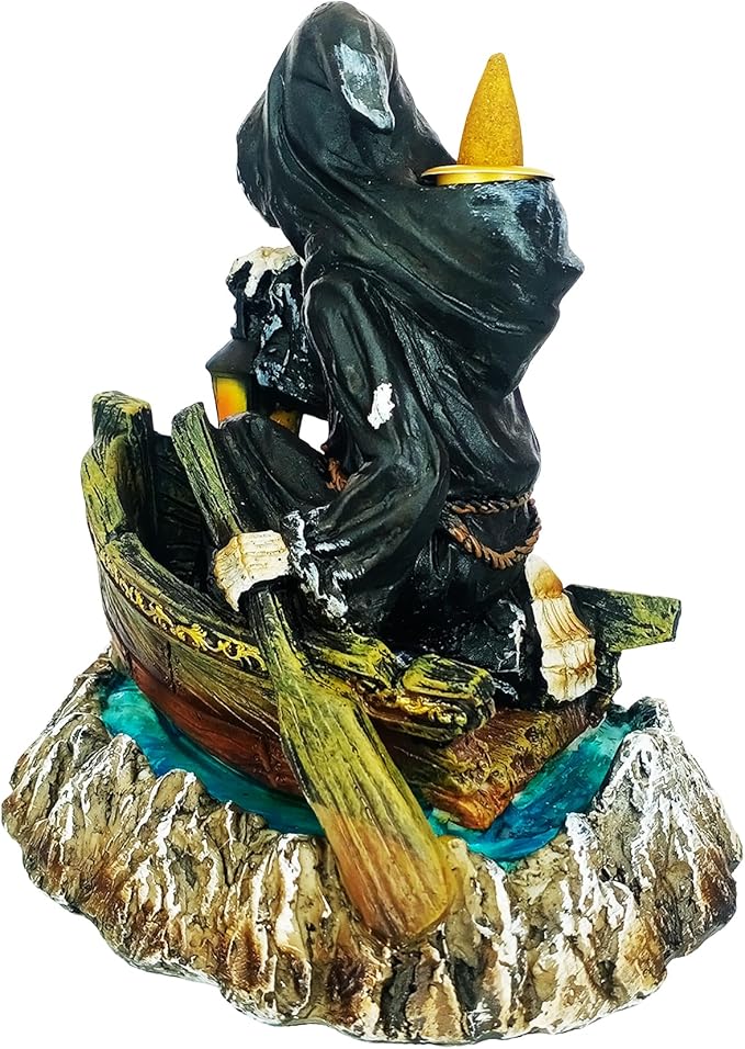 Fantasy Gifts Grim Reaper Soul Deliverer Backflow Incense Burner – 7 Inch Polyresin Fountain Holder for Meditation, Aromatherapy & Gothic Home Décor Mysterious Reaper Design Incense Cone Holder Gift