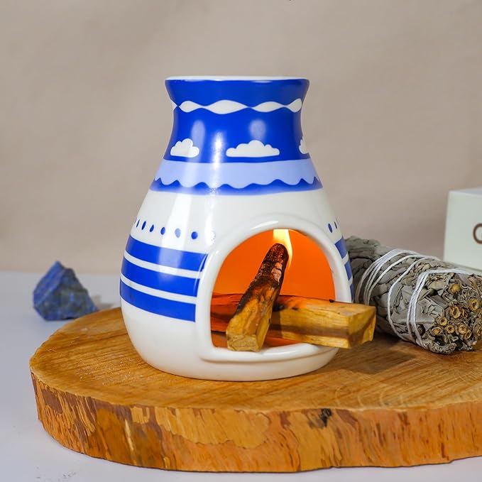MOUGIGI Handcrafted Palo Santo Burner – Hopi-Inspired Ceramic Incense Dish for Aromatherapy – Suitable for Sage, and Cone Incense – Ideal for Energy Cleansing, Yoga, Meditation, Zen, Altar Décor