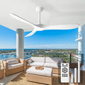 60 Inch Ceiling Fans with Lights and Remote, Wood Outdoor Ceiling Fan with 6 Speed Noiseless DC Motor, Indoor Modern 3 Blade Propeller Ceiling Fan for Bedroom Living Room Gazebo Patio (White)