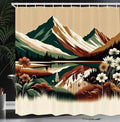 Ambesonne Lake Shower Curtain, Peaceful Art of Meadow Scene with Darkened Woodland and Snowy Mountains, Cloth Fabric Bathroom Decor Set with Hooks, 69" W x 75" L, Hunter Green Pale Redwood
