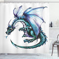 Ambesonne Dragon Shower Curtain, Epic Beast Dragon Created with Vibrant Gradient Colored Graphic Devil Image, Cloth Fabric Bathroom Decor Set with Hooks, 69" W x 75" L, Purple Teal