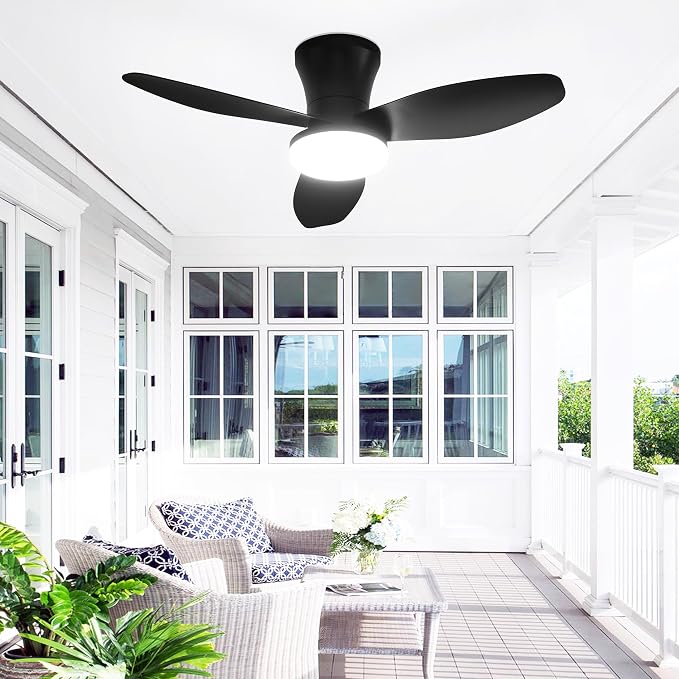 Small 3 Blade Ceiling Fan with Light 32 Inch Flush Mount Fan with Remote