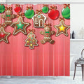 Ambesonne Gingerbread Man Shower Curtain, Christmas Cookies and Baubles Bowties Symbolic Pastry Design, Cloth Fabric Bathroom Decor Set with Hooks, 69" W x 70" L, Pale Ruby