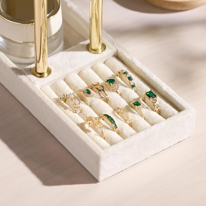 bussdis 2 Tier Bracelet Holder Display, Necklace Holder Organizer, Beige | Velvet Necklace Holder | Jewelry Tree | Jewelry Towers | Jewelry Stand Organizer for Necklaces, Bracelets, Earrings, Rings