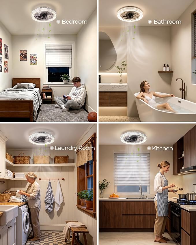 Low Profile Screw in Ceiling Fan Light, 2200LM Dimmable Light Socket Fan with Remote Control and Extender, Small Light Bulb Fan Combo for Recessed, Laundry Room, Closet, Garage, Basement, Pantry