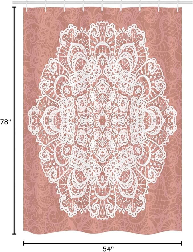 Ambesonne Mandala Stall Shower Curtain, Lace Style Vector Mandala Vintage Abstract Floral Ornamental Design Print, Fabric Bathroom Decor Set with Hooks, 54" W x 78" L, Dried Rose White