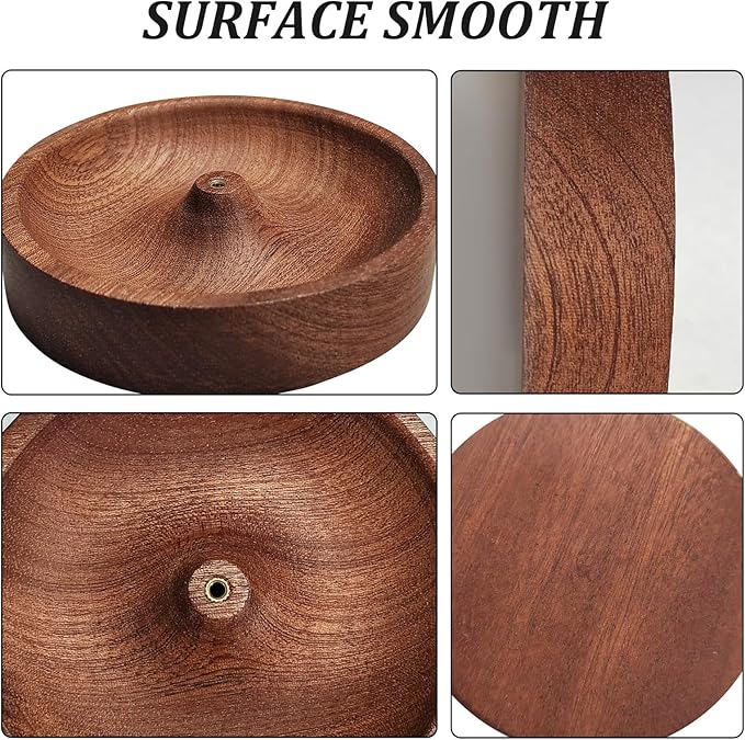 Incense Holder,Black Walnut Hand - Crafted Round Burner for Sticks with Ash Catcher 3.5‘×3.5’,Perfect for Relaxation at Home, Yoga,Spa & as a Gift
