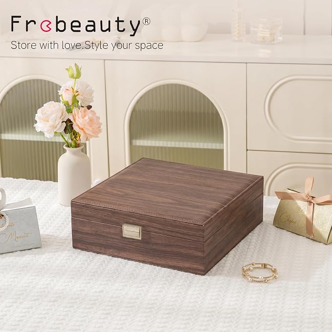 Frebeauty 50 Grid Earring Holder Organizer,2 Layer Jewelry Box for Women | Faux Leather,Velvet Lining,Adjustable Divider,Jewelry Organizer for Ring Necklace and Bracelet,for Home Use and Jewelry Store