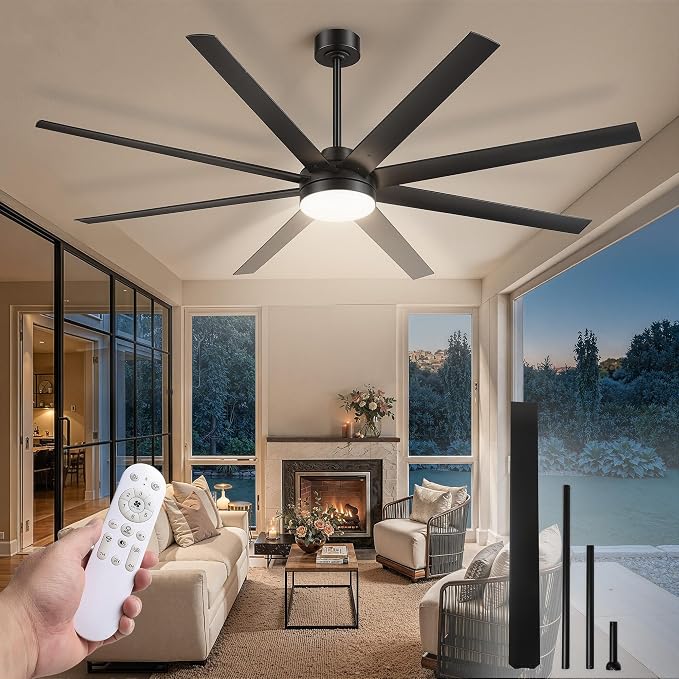 Fanbulous 72 Inch Large Ceiling Fans with Lights, Black Ceiling Fan with Remote Control, Dimmable, 3CCT, Quiet, Modern Ceiling Fan for Living Room, Bedroom, Kitchen, Patio, Outdoor