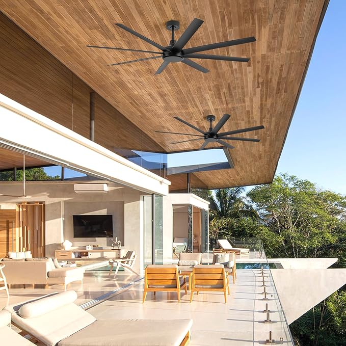 65 Inch Ceiling Fan No Light, Modern Ceiling Fan with Remote Control, Quite DC Motor 8 Reversible Blades Indoor Outdoor Industrial Ceiling Fan without Light For Living Room Bedroom Patio Garage-Black