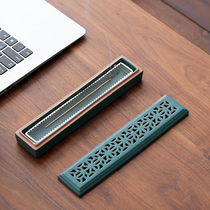 CEREMONY Incense Holder for Sticks, Ceramic Insence-Stick Holder Ash Catcher, Incense Holder Timkburner for Meditation Yoga Spa Room Incense Holder (Mesh-Green)