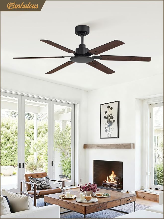 Fanbulous Ceiling Fan No Light, 48 Inch Indoor/Outdoor 6 Blades Ceiling Fan with Remote, 6-Speeds, Quiet Reversible DC Motor, Fans Without Light for Tilted Ceiling/Bedroom/Living Room/Patios