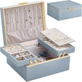 Lolalet Jewelry Box Organizer for Women Girls, 2 Layer Jewelry Organizers and Storage for Necklace Earrings Rings Bracelets, Large Jewellery Holder Case Birthday Gifts -HazeBlue