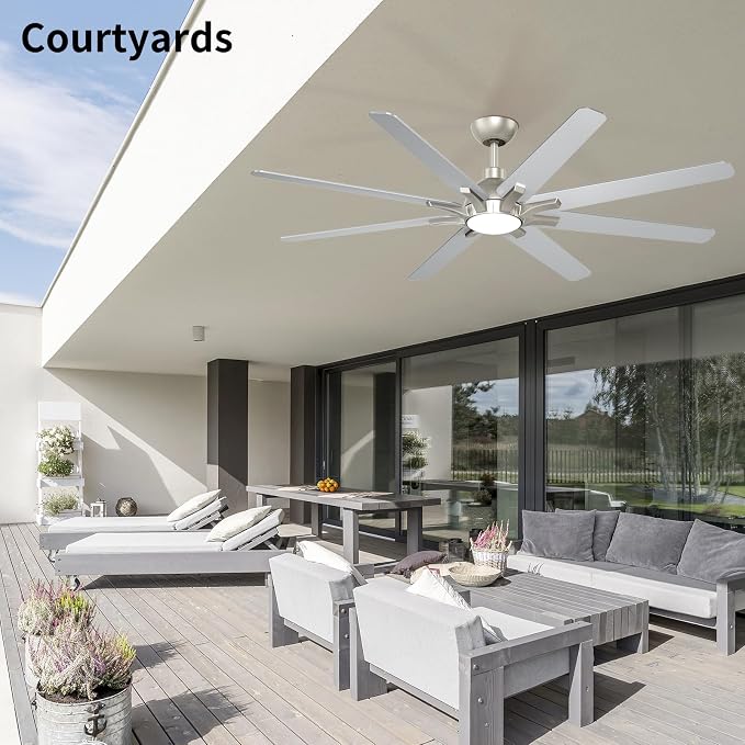 62 Inch Ceiling Fan with Light and Remote Control, Brushed Nickel | 6-Speed Quiet Reversible DC Motor, 3CCT Dimmable 24W LED Light,8 Wood Blades,Used for Living Room, Office,Covered Patio