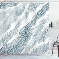 Ambesonne Modern Art Shower Curtain, Striped Floral Arrangement Windy Leaves on Branches Nature Image, Cloth Fabric Bathroom Decor Set with Hooks, 69" W x 84" L, Blue White