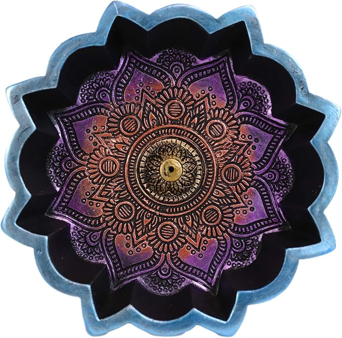 Ebros Gift New Age Colorful Iridescent Chakra Rainbow Buddhist Mandala 8 Spokes Wheel Flower Incense Stick Holder Burner Figurine Yoga Meditation Home Fragrance Accent