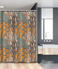 Ambesonne Floral Stall Shower Curtain, Pattern of Flowers and Peacock Feathers Floral Arrangement Art, Fabric Bathroom Decor Set with Hooks, 54" W x 78" L, Petrol Blue Pale Coffee