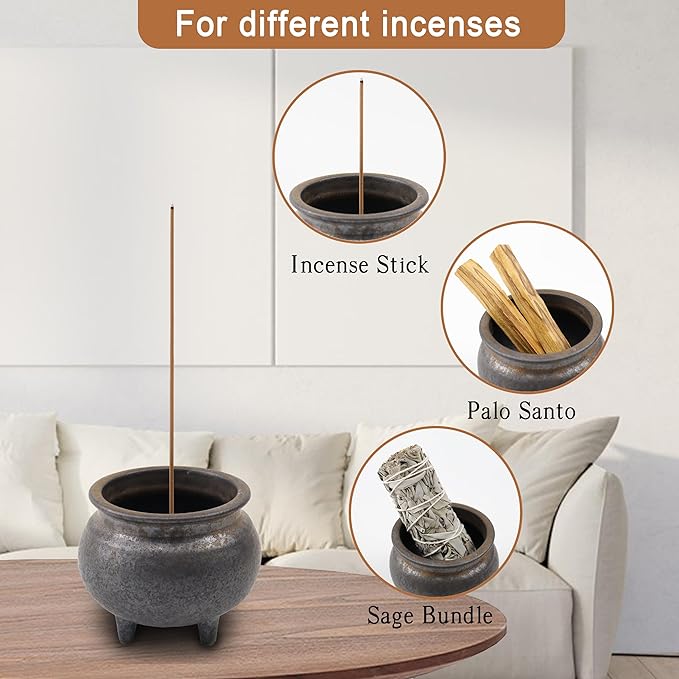 Antique Gilding Ceramic Incense Burner Stick Holder, Minimalist Retro Three-Footed Design, for Sticks Backflow Incense Palo Santo Sage Bundle, Meditation Yoga Massage Home Decor, Easy Clean