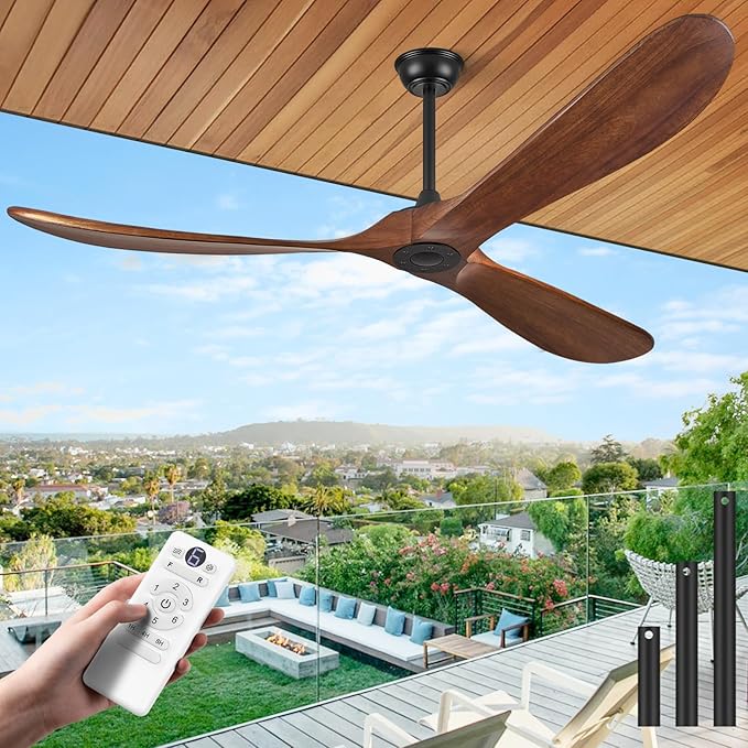 ABZ Ceiling Fans without Lights - 72 Inch Outdoor Ceiling Fans no Lights with Remote Control, 3 Blade Solid Wood Large Ceiling Fan for Patios Living Room Bedroom