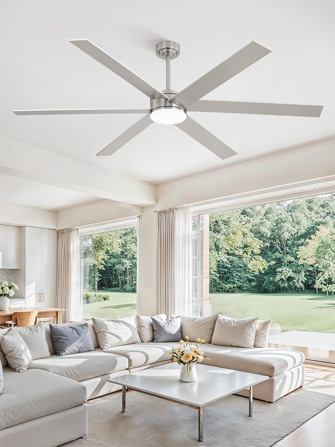 Fanbulous 72 Inch Ceiling Fans with Lights and Remote, Reversible 6 Blades & Dimmable 3-Color Outdoor Ceiling Fans for Patios, DC Motor Large Ceiling Fan for Indoor or Covered Outdoor, Nickel