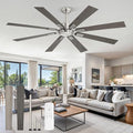 65 Inch Brushed Nickel Modern Ceiling Fan No Light with Remote, Outdoor Ceiling Fans Without Light with Quiet Reversible DC Motor, 6 Speeds, 8 Blades Large Ceiling Fan for Patios, Living Room, Garage