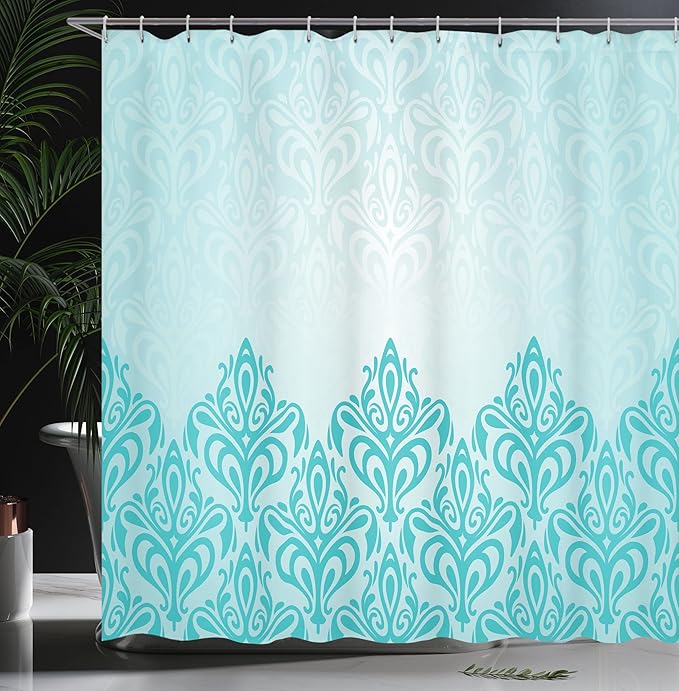 Ambesonne Turquoise Shower Curtain, Retro Style Medieval European Victorian Gradient Royal Pale Patterns Artwork Print, Cloth Fabric Bathroom Decor Set with Hooks, 69" W x 70" L, Blue