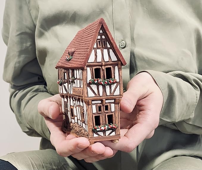 Ceramic Houses and Villages Collection - Handmade House Miniature of Historic Winery in Bernkastel-Kues, Germany - Candle, Cone Incense Holder R255