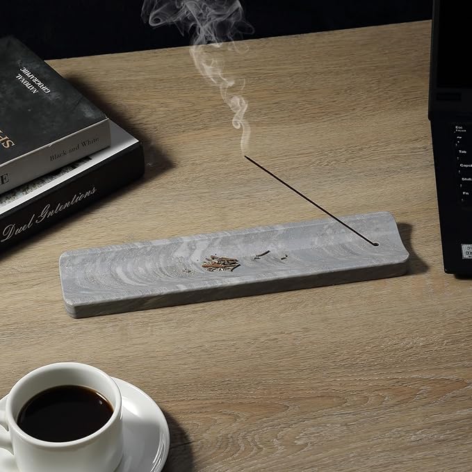 Koville Marble Incense Holder, Incense Holder for Sticks, Incense Sticks Holder Ash Catcher for Meditation Yoga SPA, Natural Stone Incense Burner, Home Table Decor (Palissandro Blue)