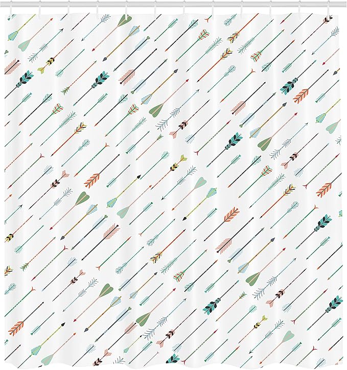Ambesonne Arrows Shower Curtain, Minimalist Look Desing of Tilted Ornamental Shapes in a Boho Style Artwork Pattern Diagonal, Cloth Fabric Bathroom Decor Set with Hooks, 69" W x 75" L, Coral White