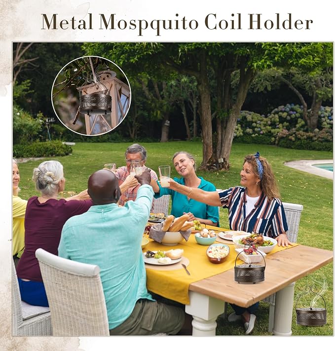 Therwen 6 Pcs Iron Mosquito Coil Holder with Handle Retro Portable Coil Holder Round Fireproof Incense Holder Hanging Incense Burner for Indoor Outdoor Home and Camping (Bronze)