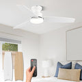 Modern Ceiling Fans with Lights, 42 Inch Ceiling Fan with Light and Remote, Bedroom Living Room Office Outdoor, Flush Mount,18W 6CCT 3 Blades 6 Speed Reversible Quiet DC Motor, White/Wood Grain
