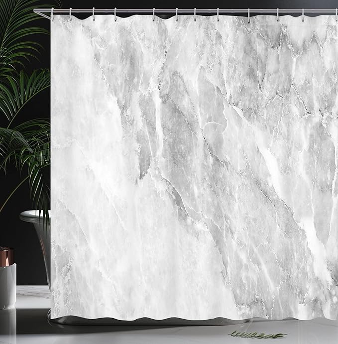 Ambesonne Marble Shower Curtain, Retro Marble Pattern with Blurry Color Contrasts Formless and Abstract Wavy Display, Cloth Fabric Bathroom Decor Set with Hooks, 69" W x 70" L, White Grey