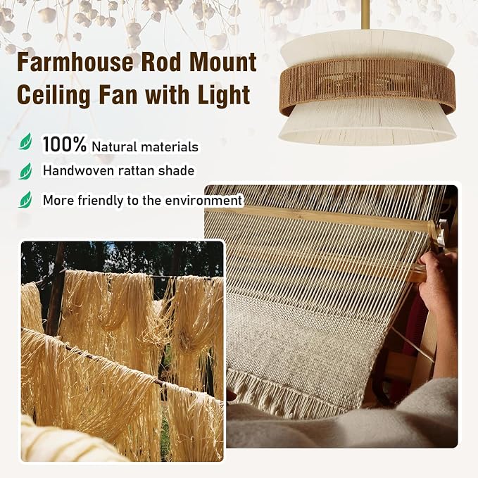 Boho Fandelier Ceiling Fan with Light,Gold Rattan Chandelier Fan Remote Caged Fandelier Ceiling Fan for Bedroom Nursery Foyer Kitchen and Living Room 6 Speeds Timing Adjustment Height Enclosed 20Inch