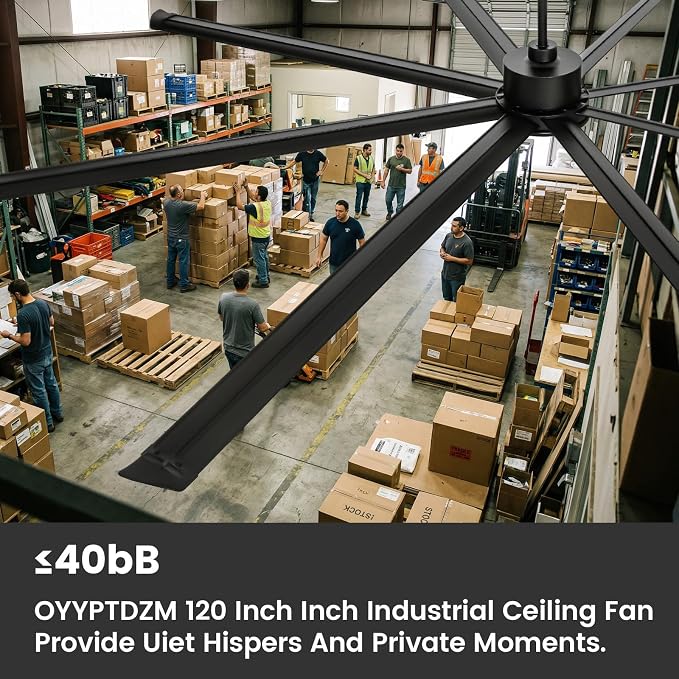 120 Inch HVLS Industrial Ceiling Fan, Large Ceiling Fan with Remote Control, High Airflow Commercial Fan for Garage Gym Shop Warehouse, Quiet DC Motor, 6 Speeds, 8 Aluminum Blades