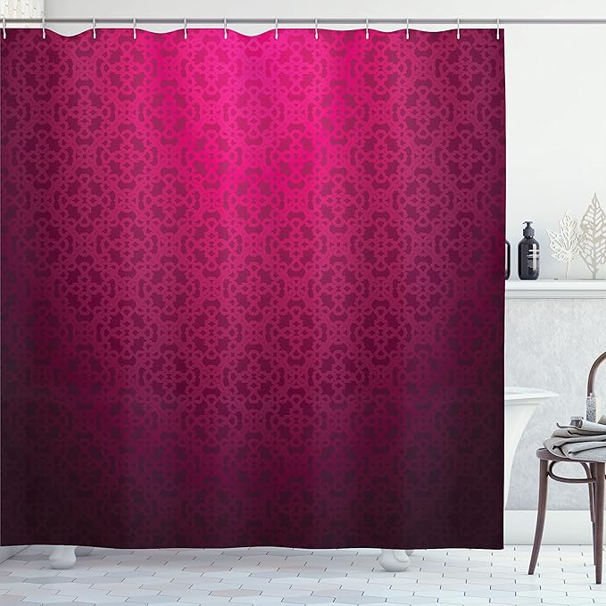Ambesonne Magenta Shower Curtain, Antique Ornamental Monochrome Royal Drawing with Influence Bohemian Print, Cloth Fabric Bathroom Decor Set with Hooks, 69" W x 70" L, Purple
