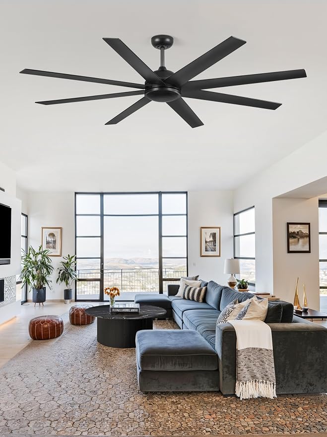 Fanbulous 72 Inch Black Ceiling Fan no Light with Remote | Large Ceiling Fan, 6-Speeds, Quiet Reversible DC Motor, Industrial Ceiling Fans without Lights , Living Room, Garage, Patio