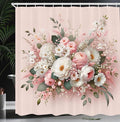 Ambesonne Floral Shower Curtain, Delicate Pink Bouquet of Spring Nature Blossoms Romantic Design Print, Cloth Fabric Bathroom Decor Set with Hooks, 69" W x 84" L, Rose Sage Green and White