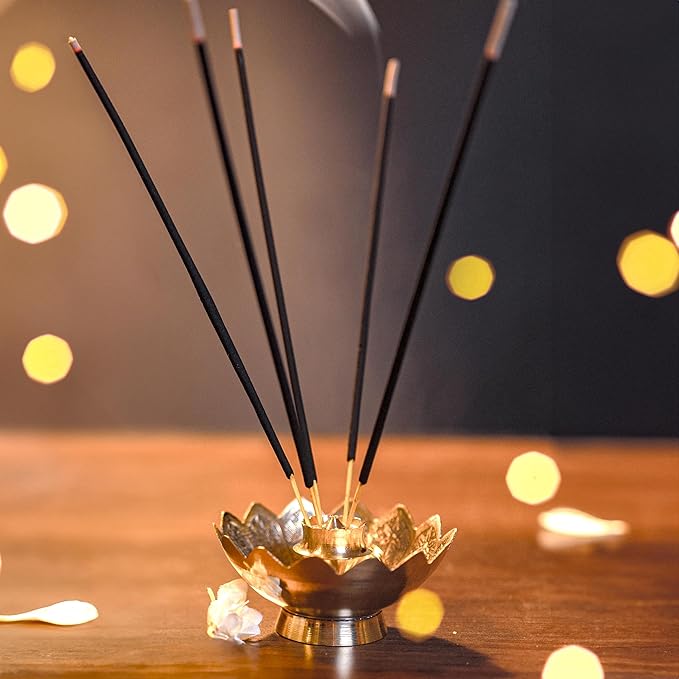 Brass Incense Holder Lotus Stick Incense Burner Cone Incense Holder Ash Catcher Agarbatti Stand Holder Artistic Lotus Flower Censer Plate Incense Tray New year Pooja Decorations (Golden)(3 Inches)