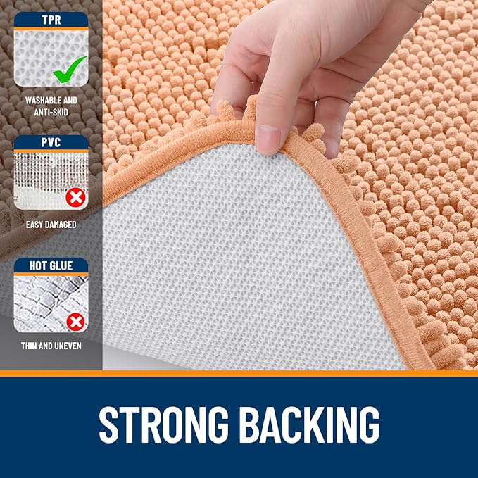 OLANLY Large Bathroom Rugs 47x32, Extra Soft Absorbent Chenille Bath Rugs, Rubber Backing Quick Dry, Machine Washable Bath Mats for Bathroom Floor, Tub and Shower, Home Decor Accessories, Peach