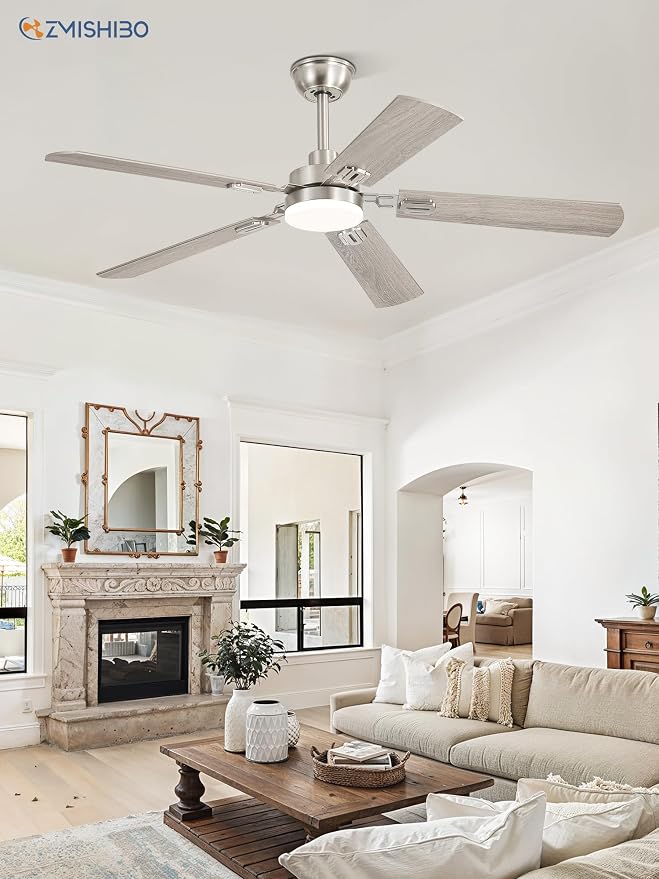 ZMISHIBO 52" Ceiling Fans with Lights, Nickel Modern Ceiling Fan with Remote & App Control, Bedroom Indoor Ceiling Fan with Dual Finish Blades, Quiet & Strong Motor, 24W Dimmable Bright LED Light.